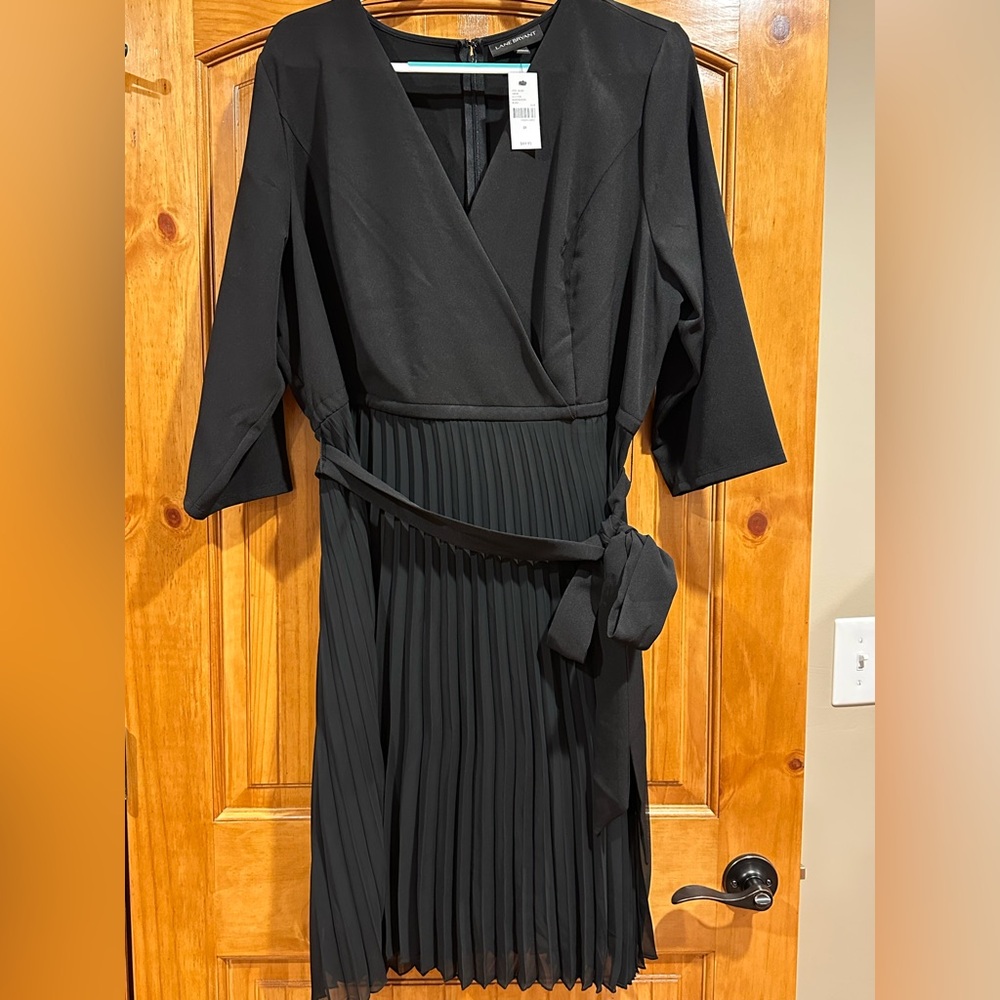 Lane Bryant Elegant Black Wrap Dress with pleated bottom